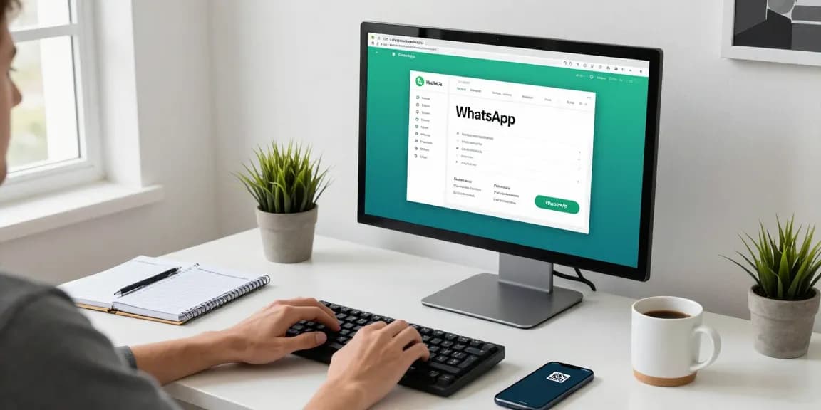 WhatsApp電腦版 desktop interface displayed on a modern workspace with user interaction.