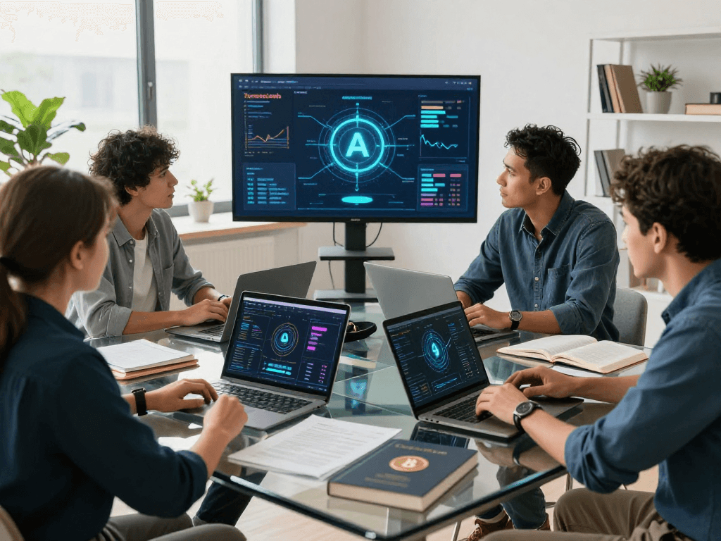 Collaboration of professionals discussing Tornado Cash in a modern crypto workspace showing data visualizations and blockchain diagrams.