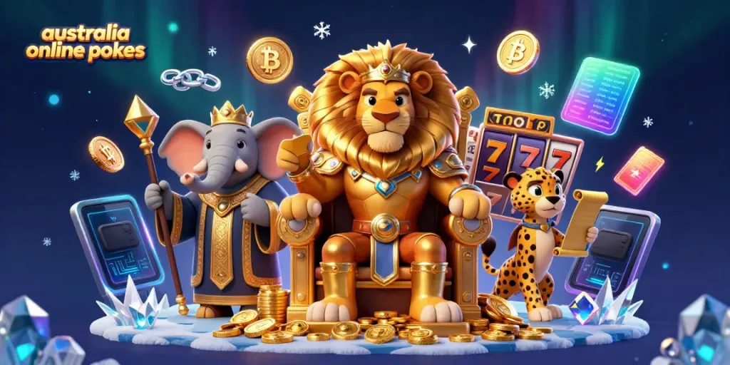 Experience exciting gameplay with the australia online pokies featuring a lion king, elephant, and cheetah among vibrant elements.
