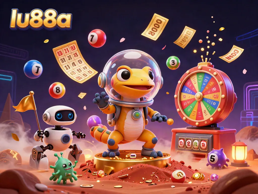 Experience the thrill of lu88a with vibrant games amidst a Martian-themed casino.