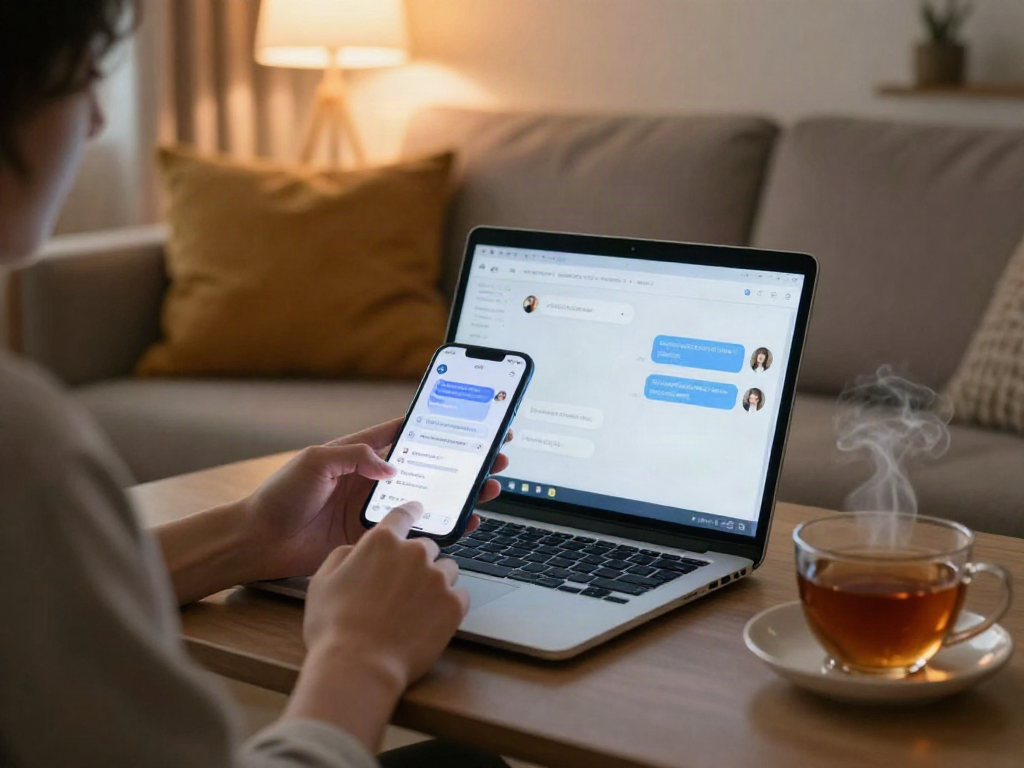 Engaging in ai sex chat through a smartphone, cozy and inviting setting.
