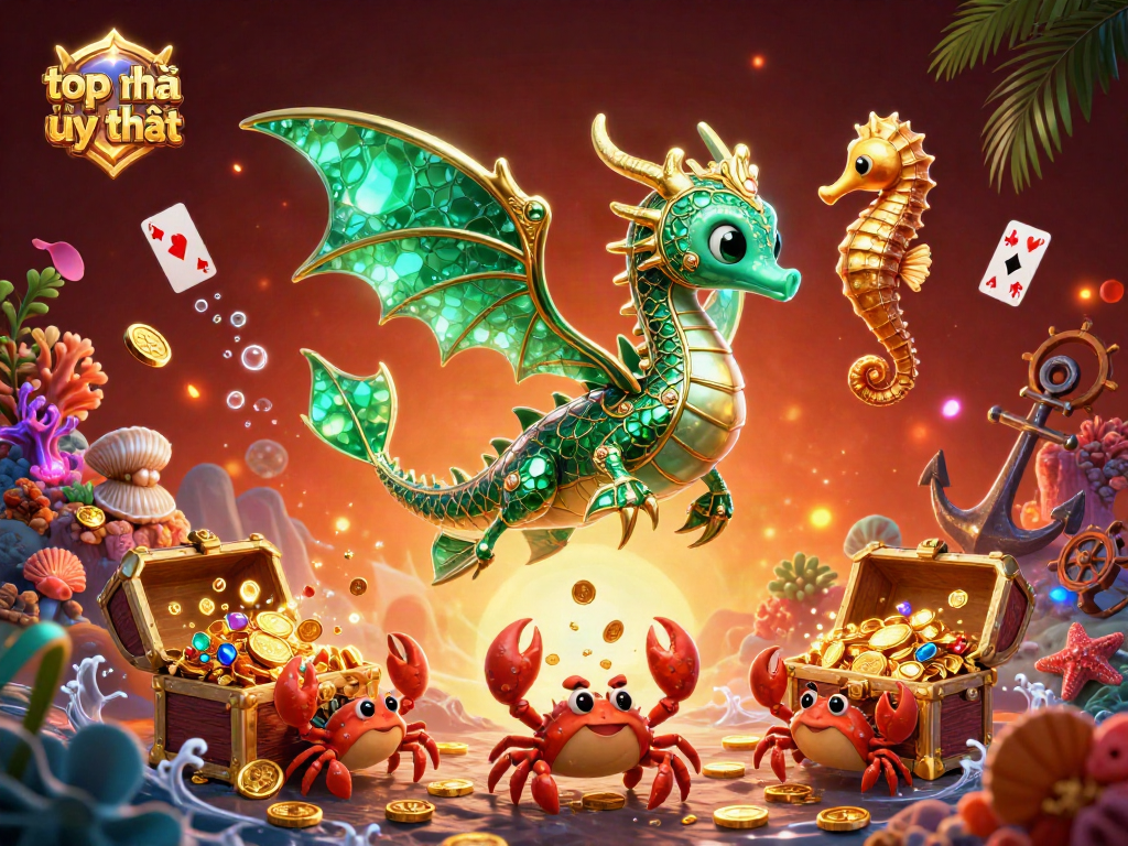 Engage with top nhà cái uy tín as the lively sea dragon and crabs symbolize vibrant casino action.