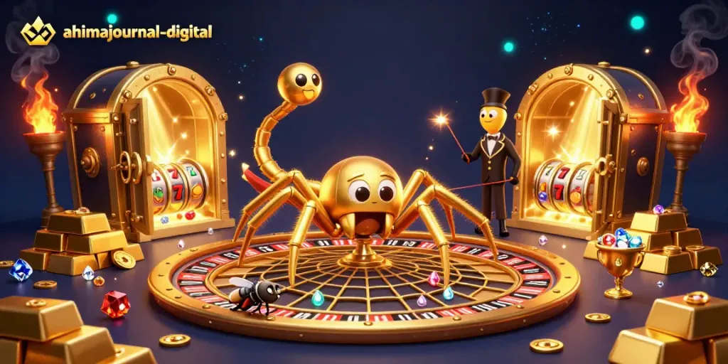 Spin bets at ahimajournal-digital's exciting roulette web illustration featuring rich casino elements.