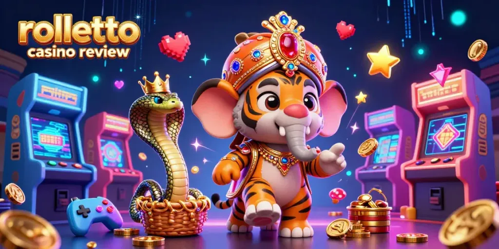 Experience the vibrancy of rolletto casino review with a colorful, dynamic 3D illustration showcasing game details.