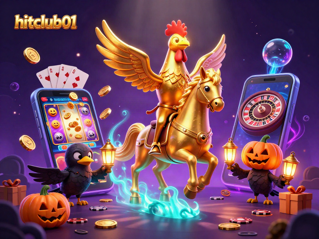Experience hitclub01 with a magical casino scene featuring a golden rooster and vibrant slot action.