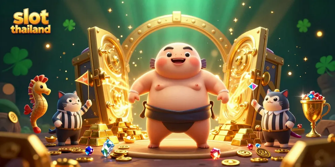 Play slot thailand games with vibrant underwater characters and gold treasures surrounding them