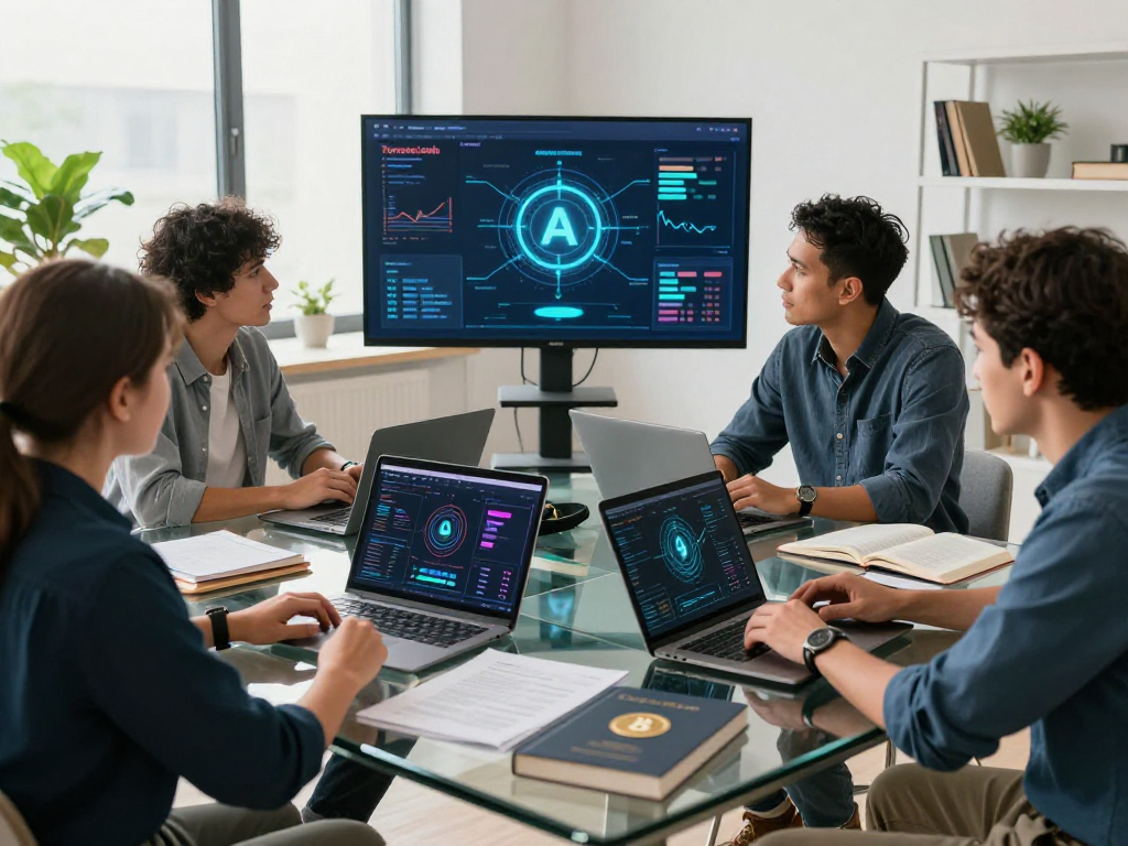 Collaboration of professionals discussing Tornado Cash in a modern crypto workspace showing data visualizations and blockchain diagrams.
