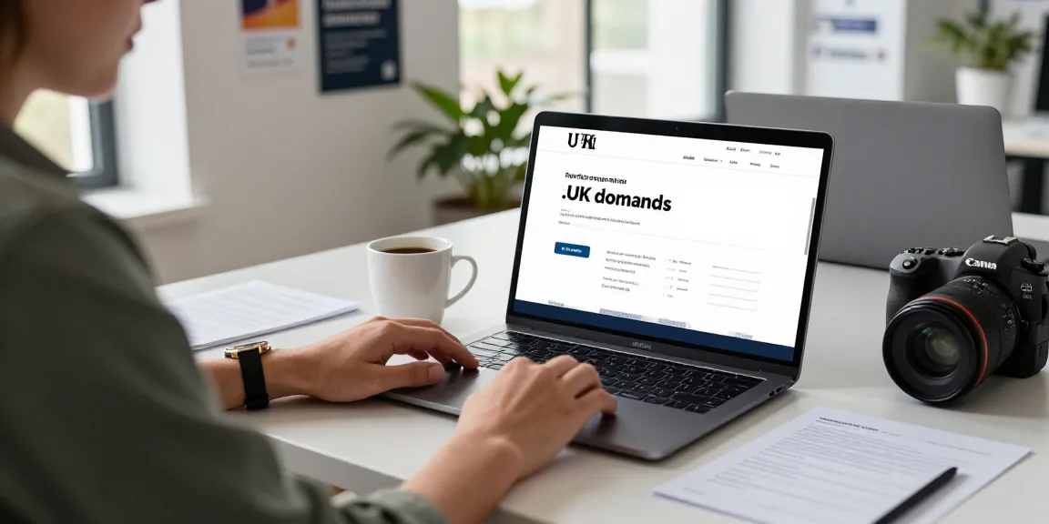 Buy .uk domain in a professional workspace during registration process.