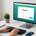 WhatsApp電腦版 desktop interface displayed on a modern workspace with user interaction.