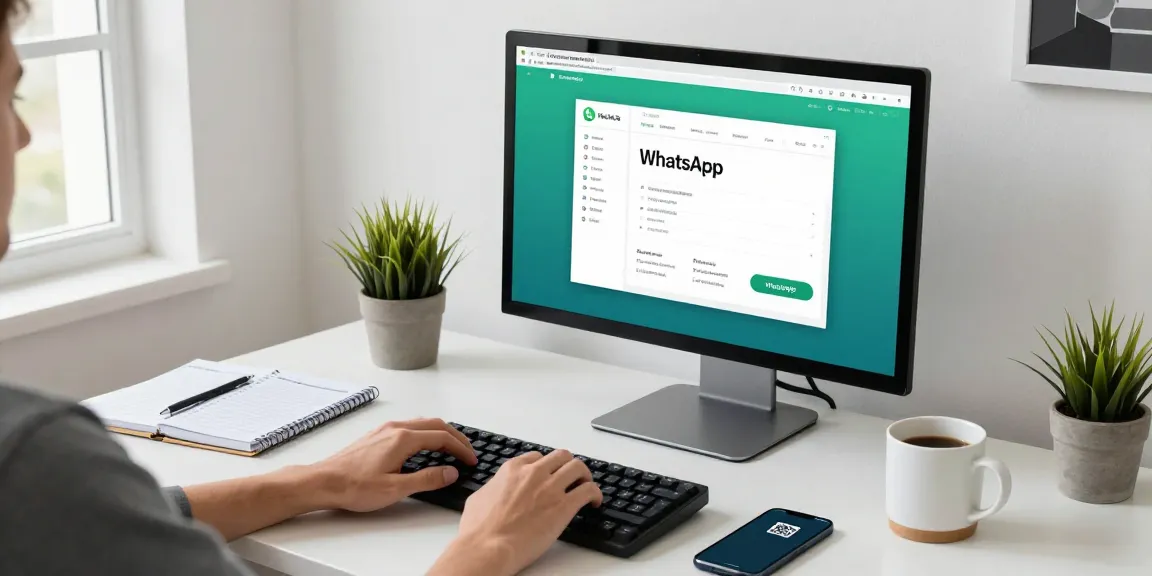WhatsApp電腦版 desktop interface displayed on a modern workspace with user interaction.