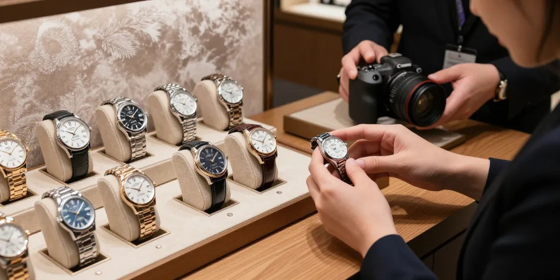 Showcasing premium clone watches in an upscale boutique with ambient lighting accentuating detail.